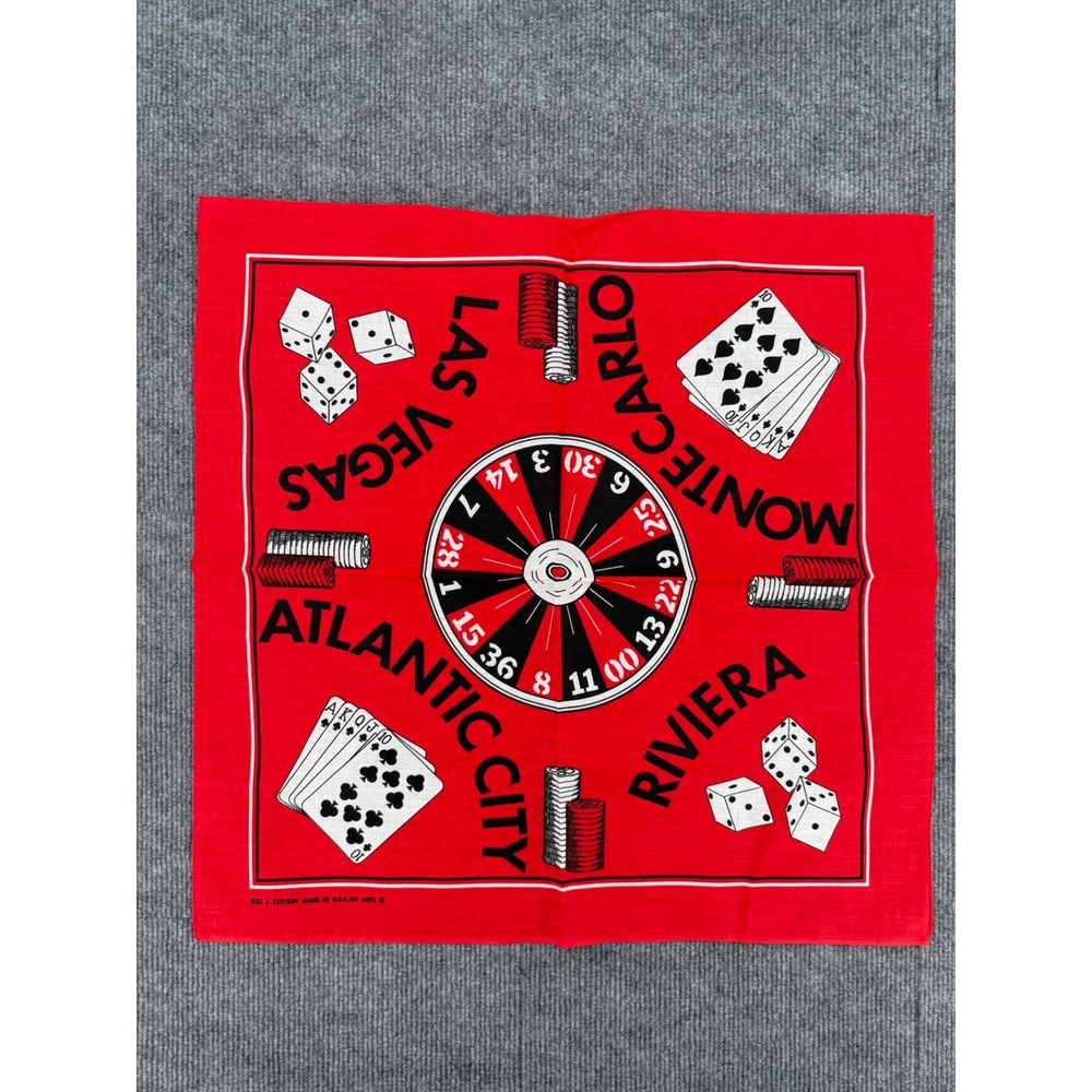 Vintage Red Casino Bandana Las Vegas Monte Carlo Atlantic City USA Cotton 14193